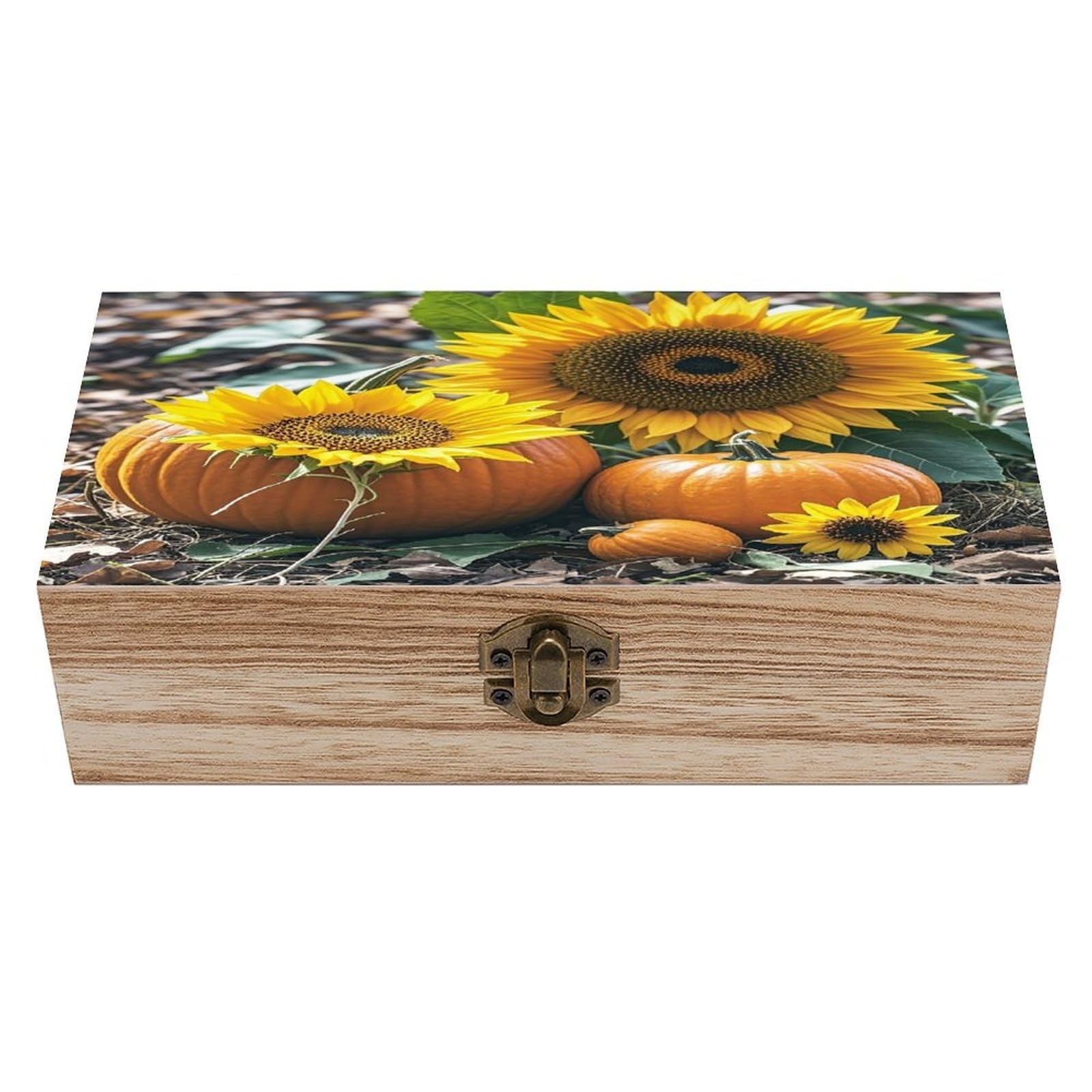 LZQPOEAS Pumpkins And Flowers Wooden Box Storage Space to Organize Jewelry in A Beautiful Small Storage Box Decorative Card Boxes Memory Treasure Boxes for Crafts And Photo Storage