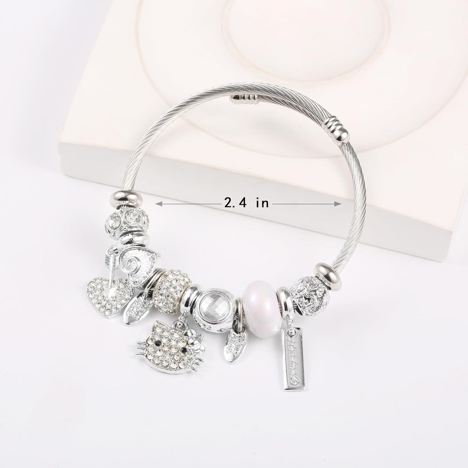 YouLuo Cute Charm Bracelet, Adjustable Stainless Steel Bracelet, Anime Cartoon Accessories Bracelets for Ladies Women Teen Girls Birthday Gift and Friendship - Image 3