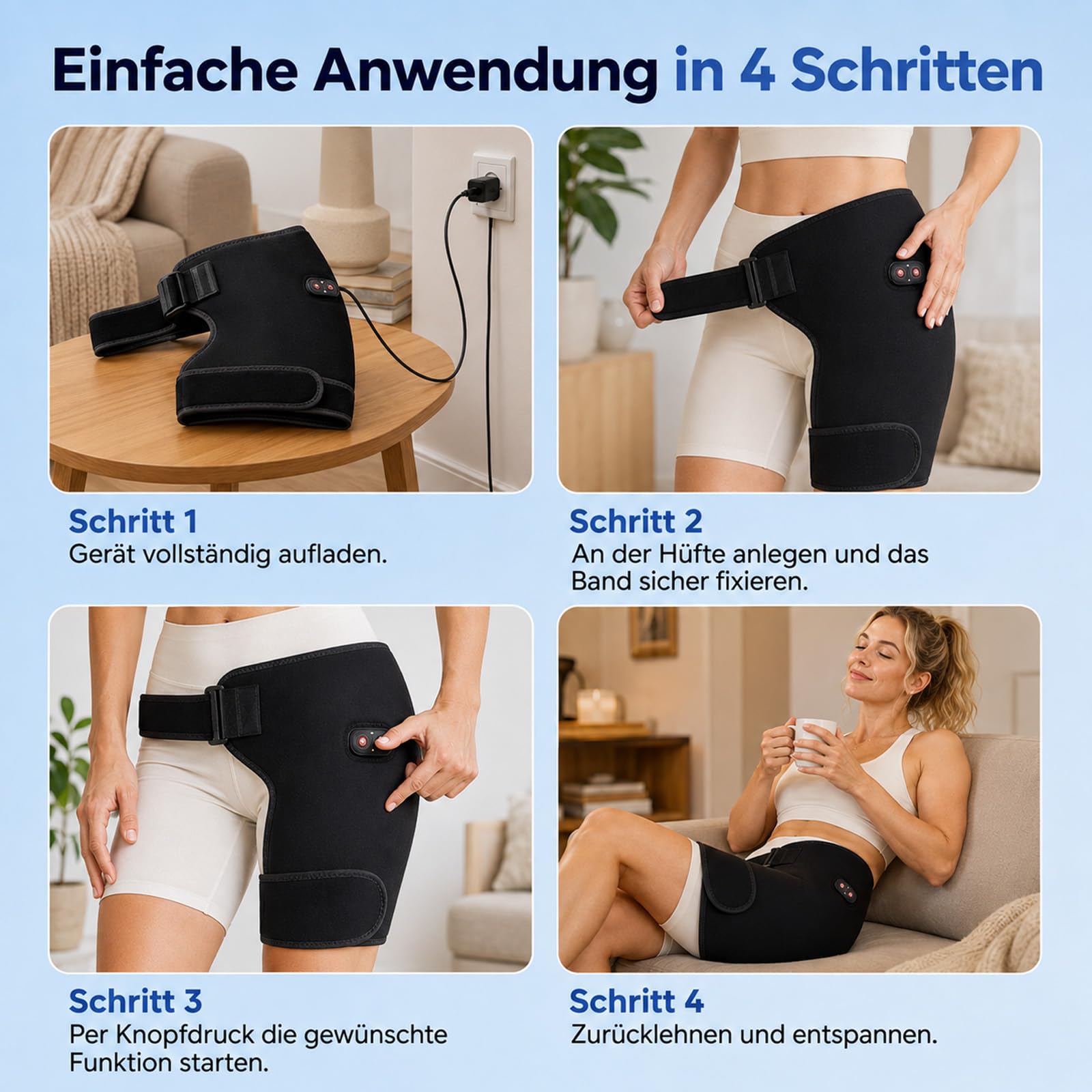 Hipora 4-in-1 Hüftmassager - Mit Wärmefunktion, 4 Massageköpfen