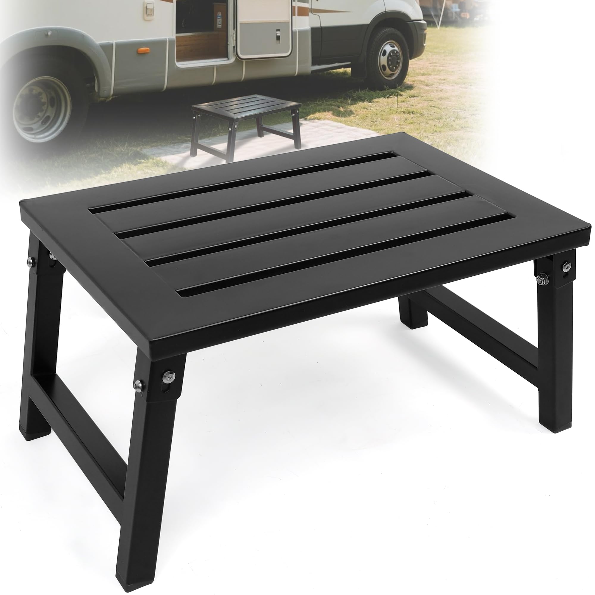 Foldable RV Step Stool, Heavy Duty Metal Step Platform, 1000 lbs Capacity
