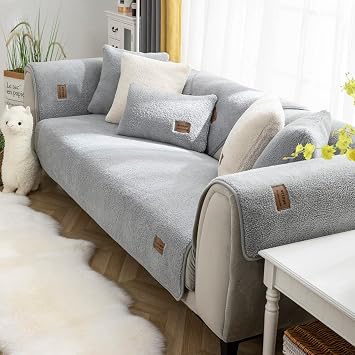 vctops Sherpa Fleece Sofa Couch يغطي سوبر لينة دافئة القطيفة غطاء الأريكة الفاخرة ضبابية صوفا غير قابلة للانزلاق حامي الأثاث رمادي ، 28 &times; 28 بوصة
