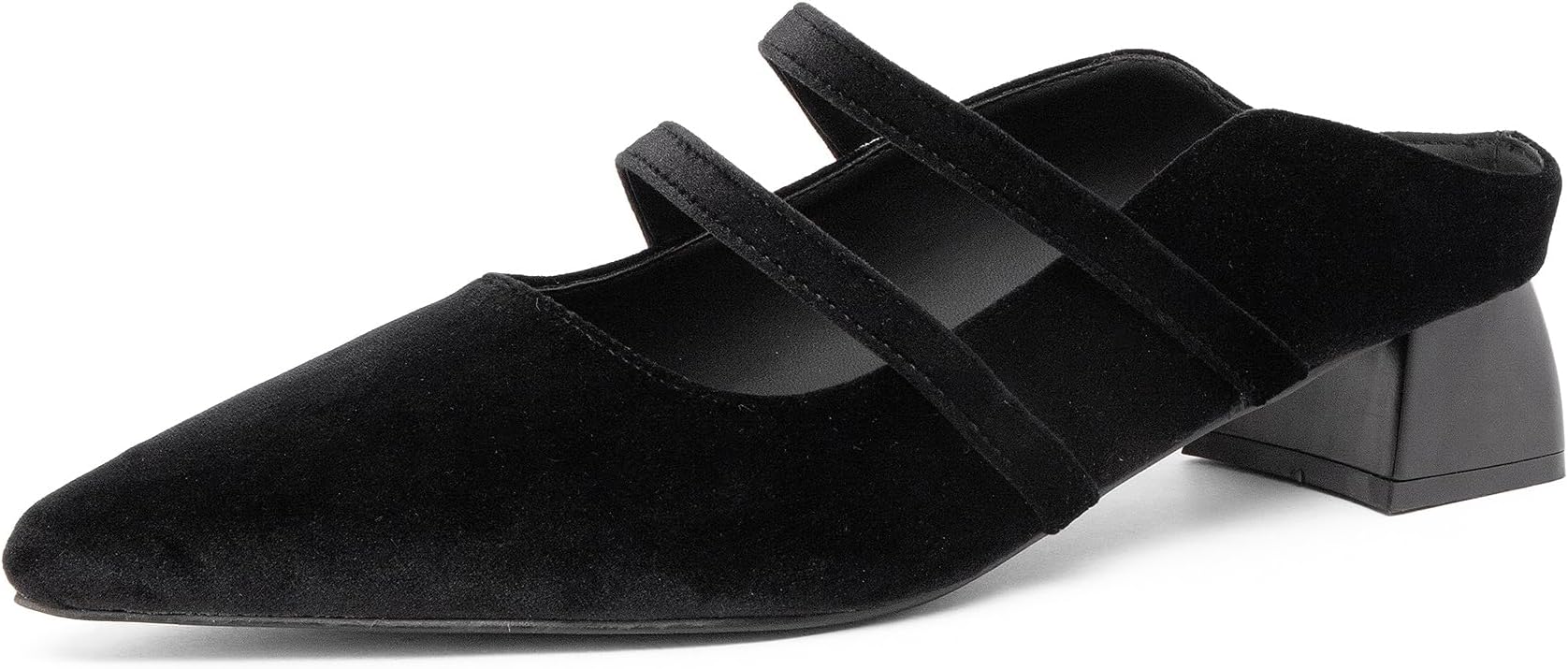 NEWBELLA Women's Pointed Toe Mules with Adjustable Strap, Low Block Heel Backless Flats for Dressy Casual Wear