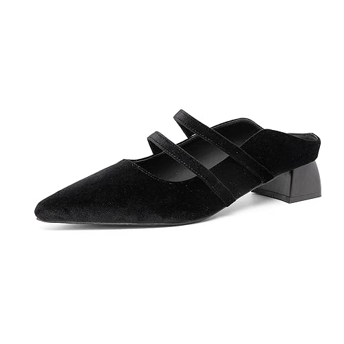 NEWBELLA Women's Pointed Toe Mules with Adjustable Strap, Low Block