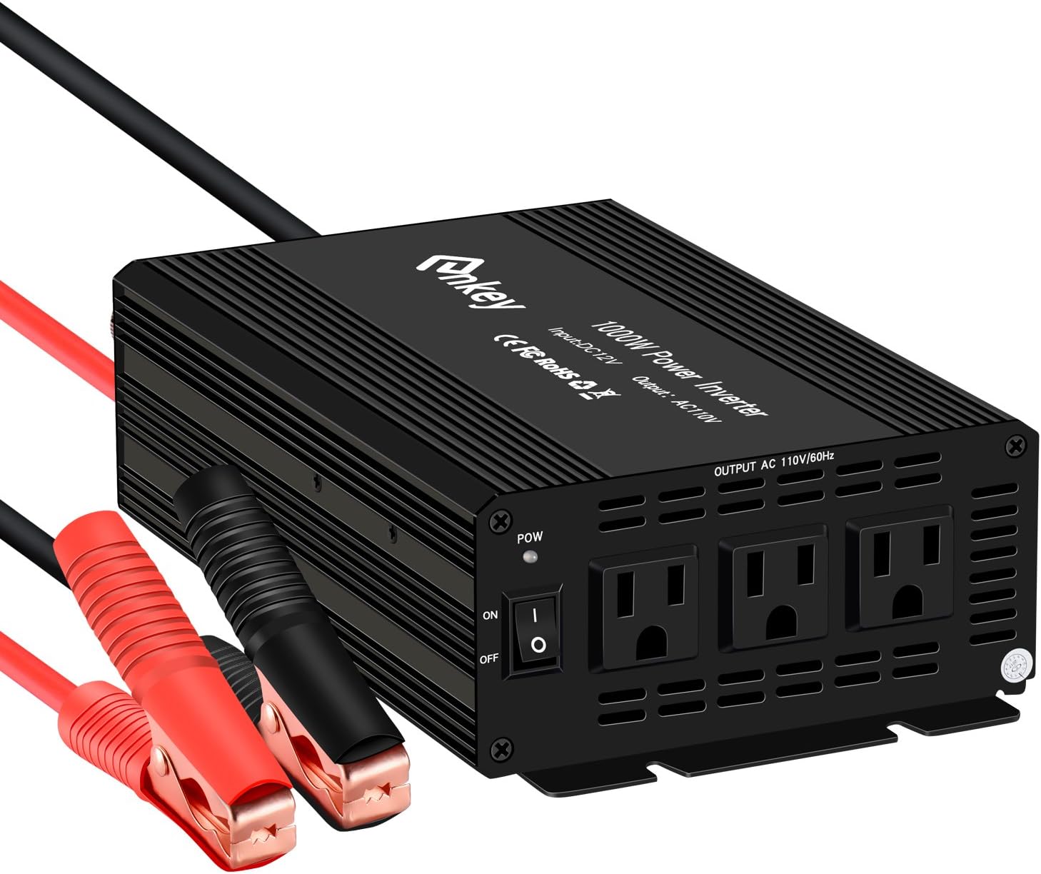 Enkey 1000W Car Power Inverter DC 12V to 110V 3 AC Outlets Home Car RV Solar Power Converter for Household Appliances in case Emergency, Hurricane, Storm and Outage