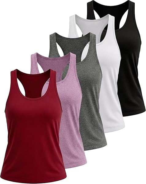 6 or 5 Pack Workout Tank Tops for Women, Athletic Racerback Sports Tank Tops, Compression Sleeveless Dry Fit Shirts