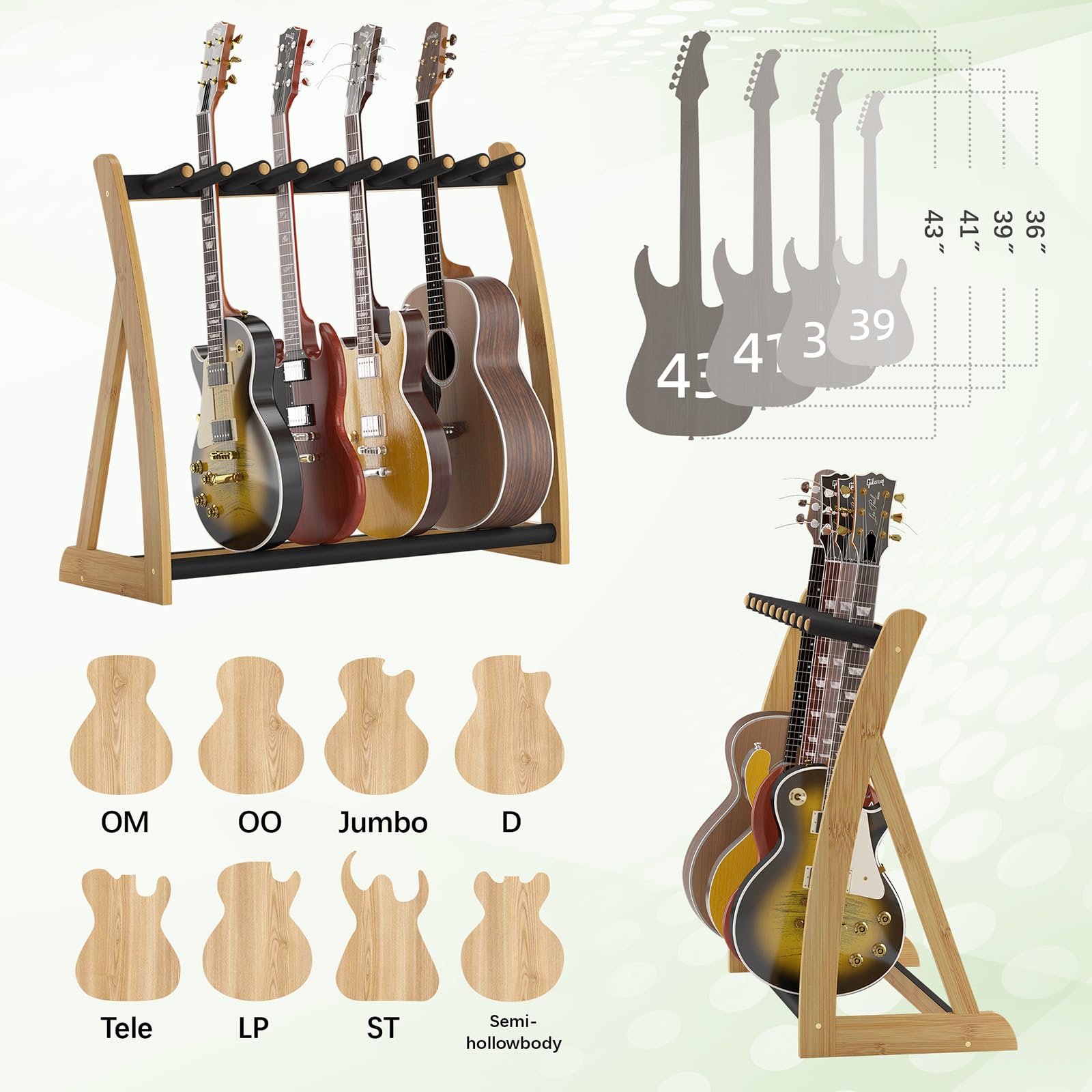 Multi-Gitarrenständer, strapazierfähig, Holzbodenständer für E-Gitarre und Bass, verstellbarer, rutschfester Gitarrenständer, hält mehrere Gitarren und Bässe (E-Gitarrenständer, Bassständer