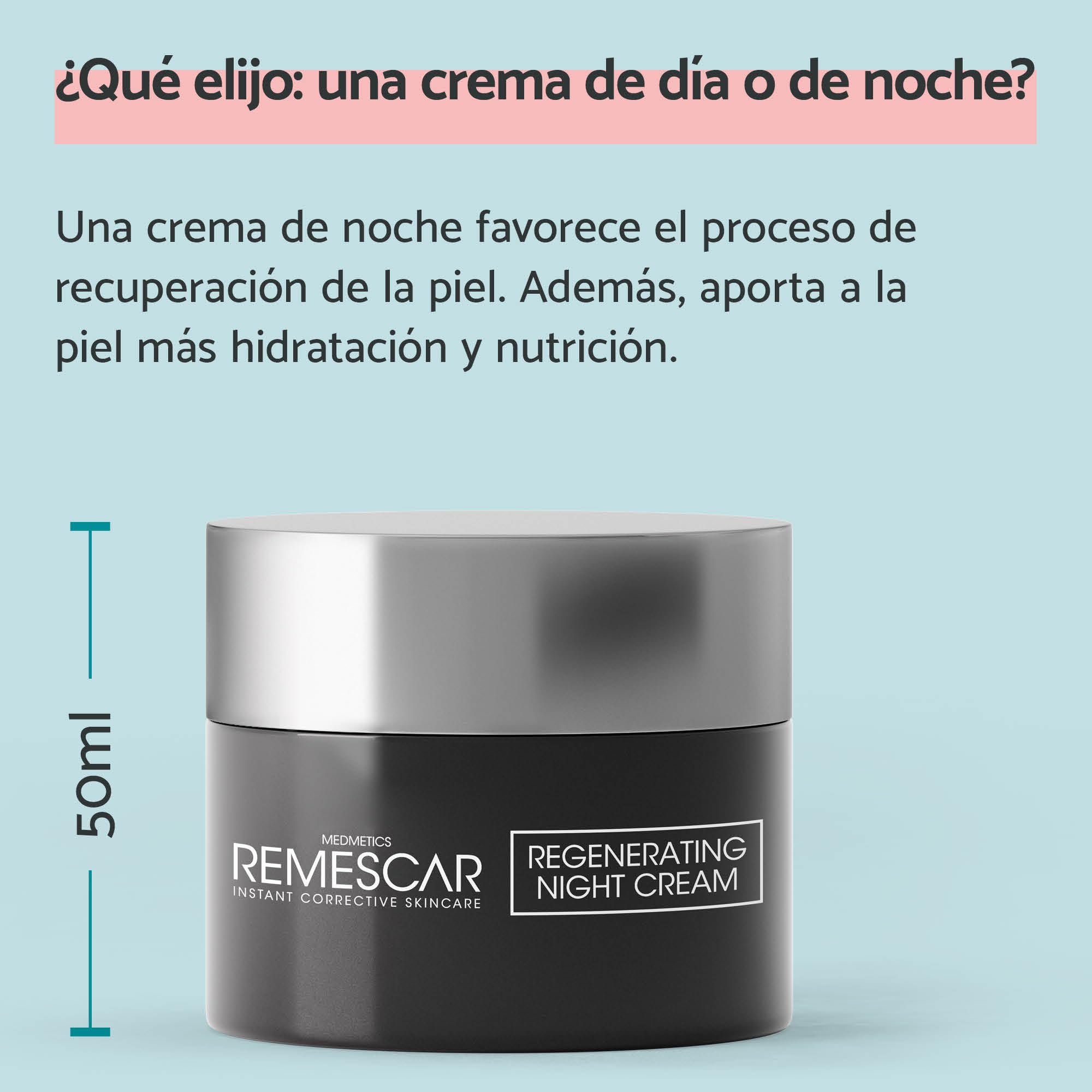 Remescar Crema Regeneradora de Noche 50ml - Nutre, reafirma y revitaliza la piel - Estimula la producción de colágeno y elastina - Hidratación profunda para una piel más luminosa, firme y fresca