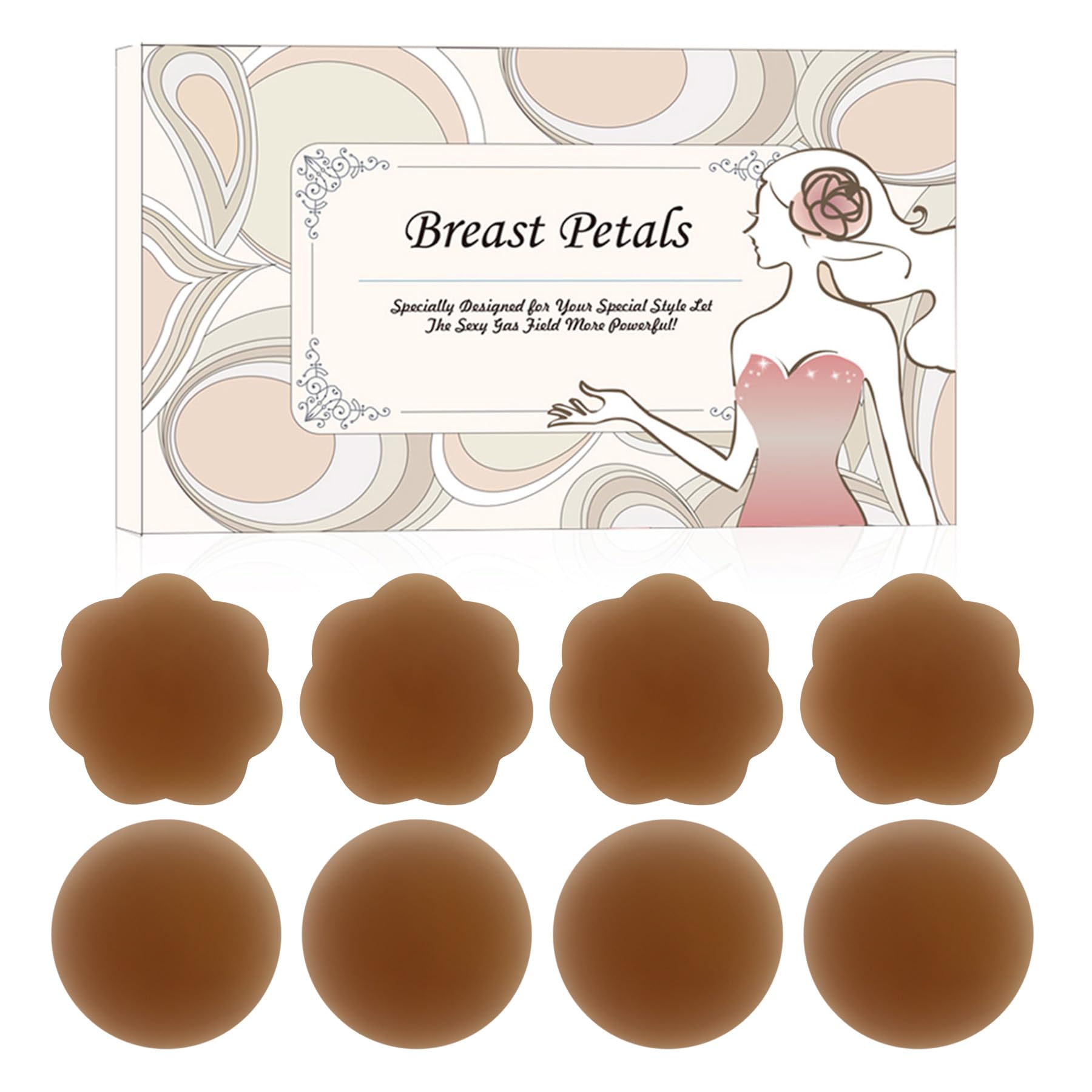 MUQU Nipple Covers Breast - No Show Pasties Reusable Women Sticky Seamless Silicone Breast Covers 4 Pairs Petals