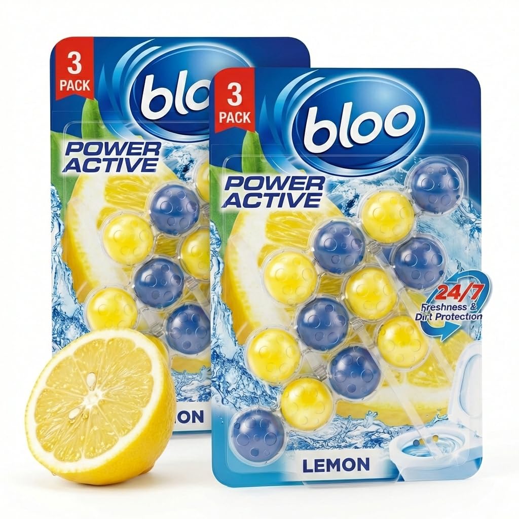 Bloo Power Active Lemon Toilet Rim Block 6 Pack - Toilet Limescale Remover with Foaming Toilet Cleaner, Anti-Limescale Toilet Bowl Blocks, Long Lasting Toilet Freshener, 240 Flushes Per Block