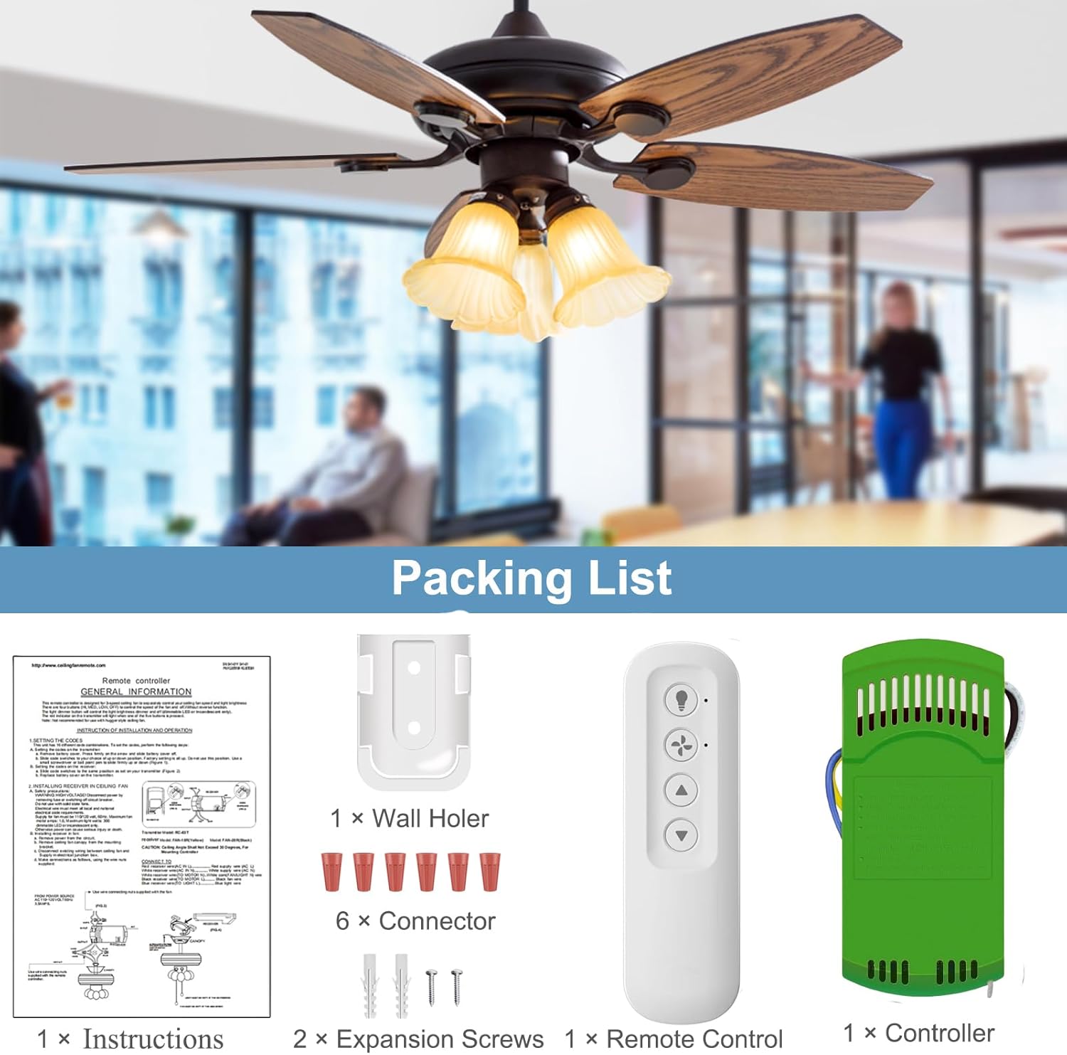 99770 Ceiling Fan Remote Control Kit Replacement for Hampton Bay Harbor Breeze 99770 99813 99815 99384 99772 99122 99123 99600,3-Speed and Light Dimmer with Wall Mount