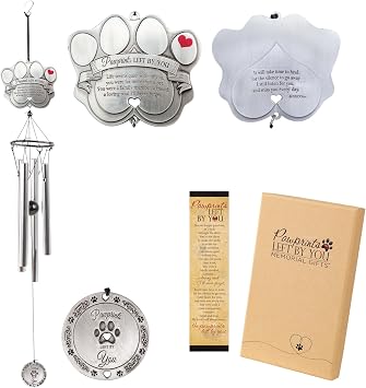 Pawprints Left by You Memorial Gifts Metal Remembrance Wind Chime - 19 in | Dog & Cat Memorial Gifts for Loss of Pet | Pet Memorial Wind Chime - Includes Pawprints Left by You Poem Card | Metal Casted Pawprint Wind Chime - A Beautiful Gift for a Grieving Pet Owner - Includes Pawprints Left by You Poem Card