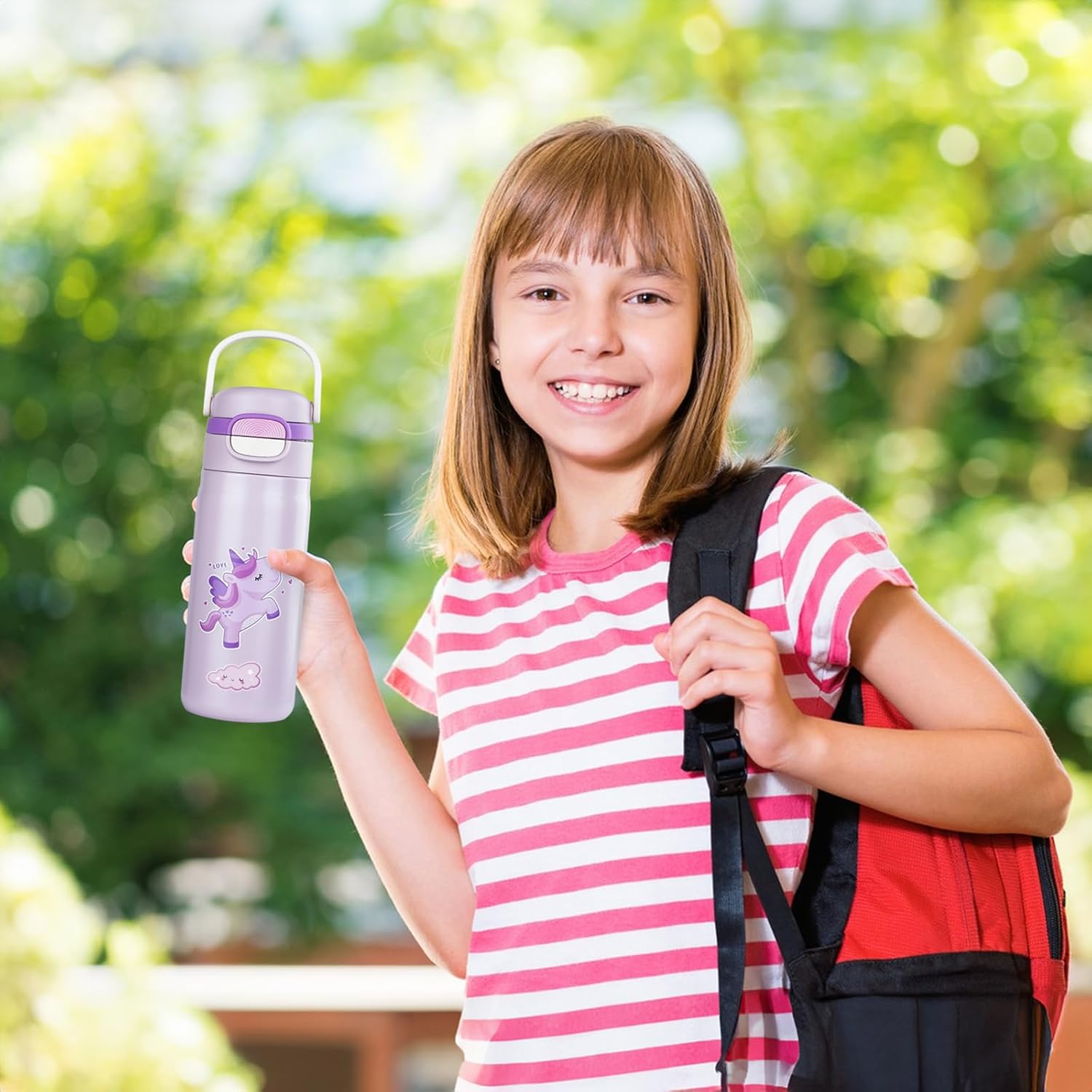 Water Bottle for Kids，Insulated Bottle with Straw, Vacuum Insulated Water Bottle for Boys&Girls, Leak-proof Insulated Tumbler（Purple, Unicorn） - Image 6