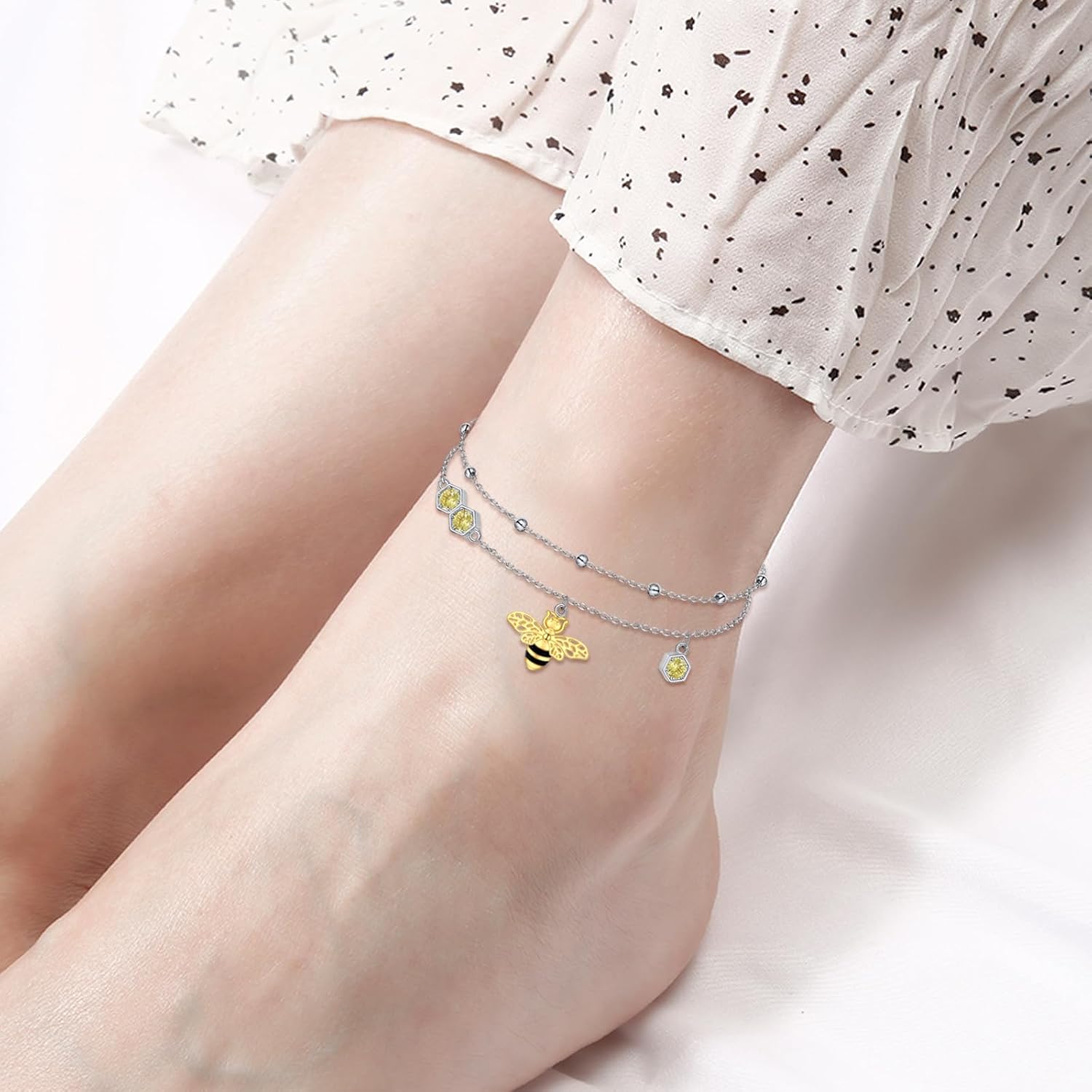 LUHE Starfish Ankle Bracelets for Women Seabeach Anklets 925 Sterling Silver Adjustable Foot Beaded white opal Ankle Bracelet Anklet Jewelry - Image 2