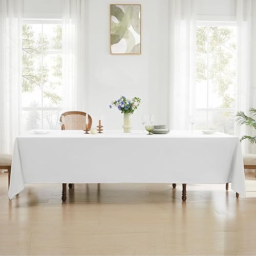 Miniatura 2 de Aocoz Mantel blanco de 60 x 84 pulgadas, paquete de 2 manteles rectangulares resistentes a las manchas y a las arrugas, lavable, mantel decorativo