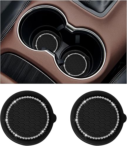 Ziciner 2 portavasos para automóvil, 3.15 pulgadas, de silicona, antideslizante, con inserción automática, tapete de cristal con diamantes de