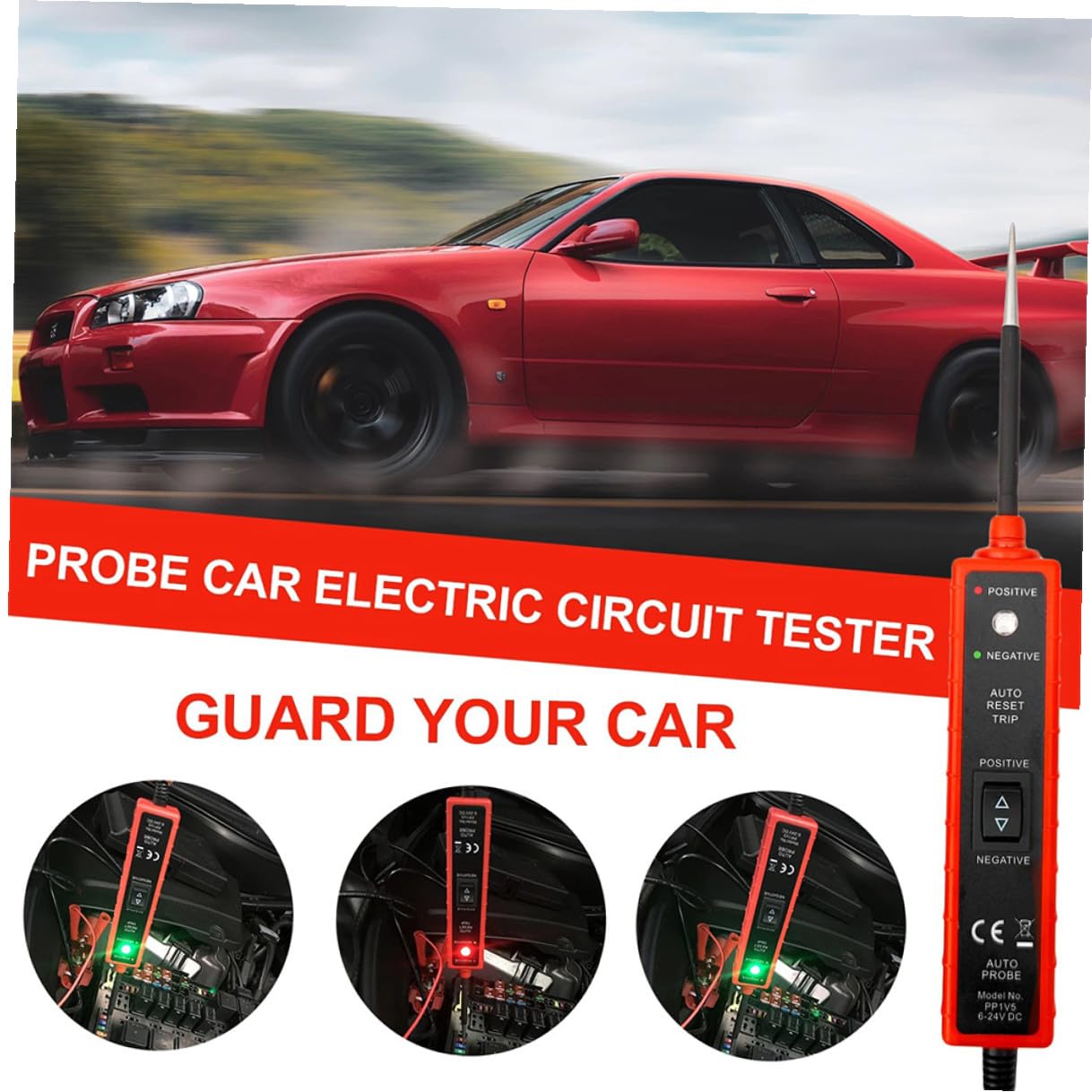 Probador Circuito Eléctrico Coche con Clips Positivo y Negativo Alta Sensibilidad Diagnóstico Rápido Test Voltaje Dc para Mantenimiento Vehículos