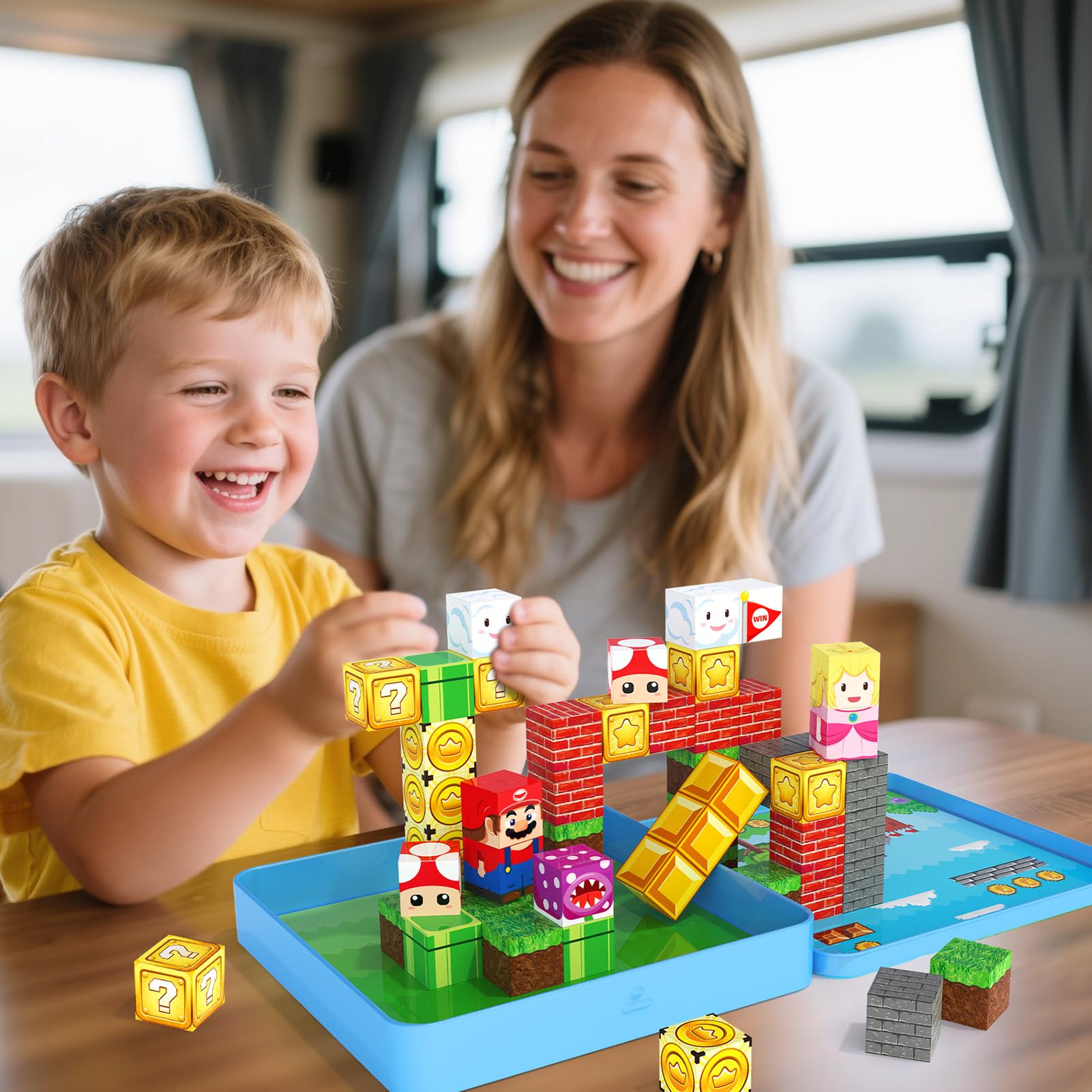 Set di giochi da viaggio a blocchi magnetici, gioco cubo di costruzione magnetica da viaggio 49PCS per bambini dai 3 anni in su, costruzioni STEM che impilano giocattoli magnetici