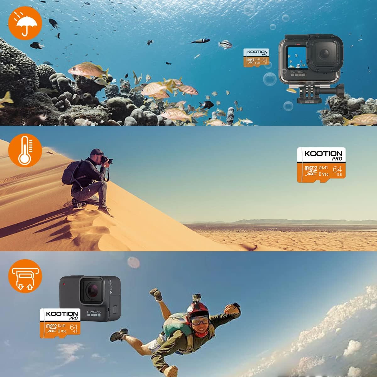 KOOTION 3 Pack 64GB Micro SD Card Ultra Micro SDXC Memory Card 64 GB U3 High Speed TF Card R Flash, A1, U3, V30, 64 GB