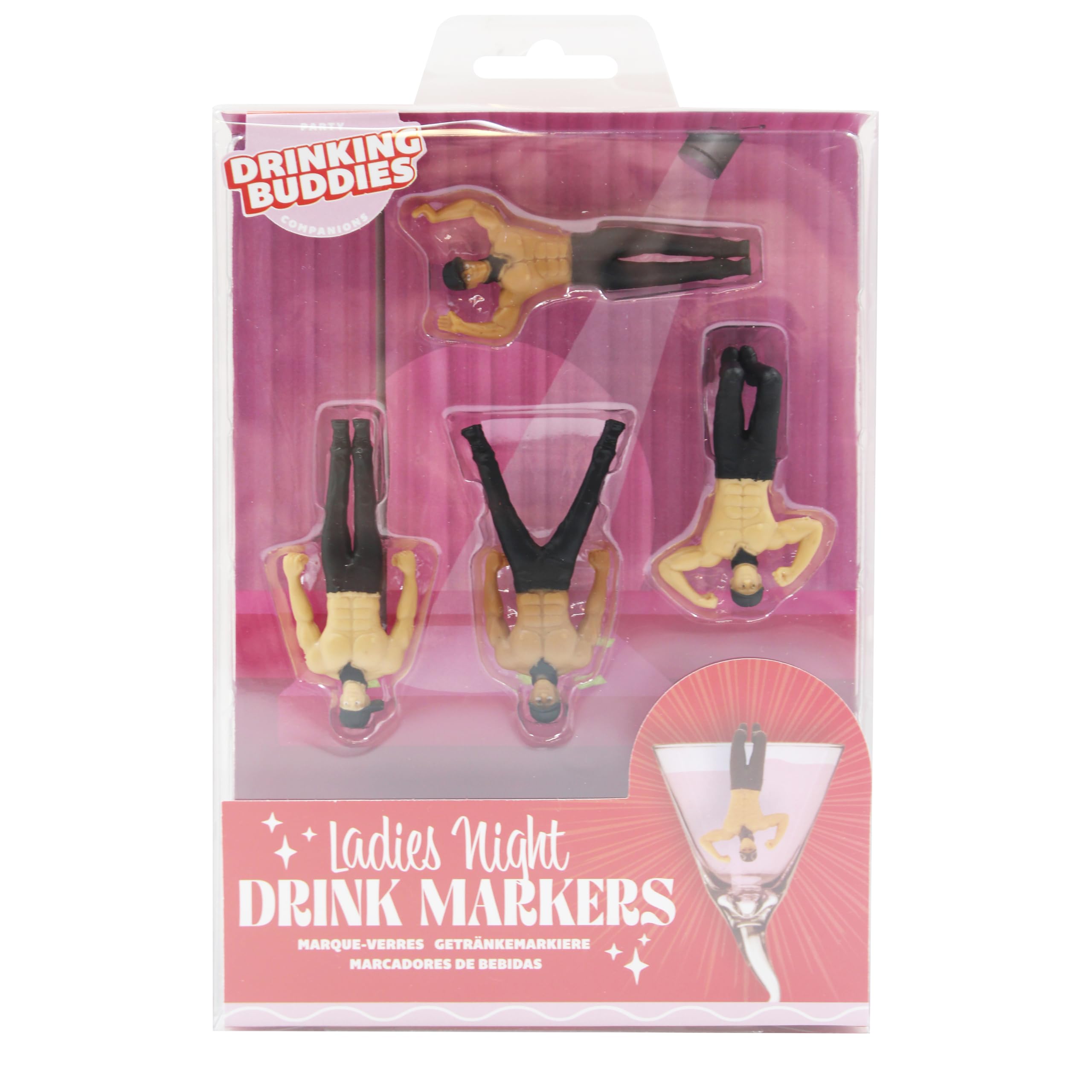 NPW Ladies Night Drink Markers, Original Drinking Buddies & Wine Glass Charms for Family Get Together & More, Bachelorette Party, Novelty Gifts, Magic Mike (4 Count)