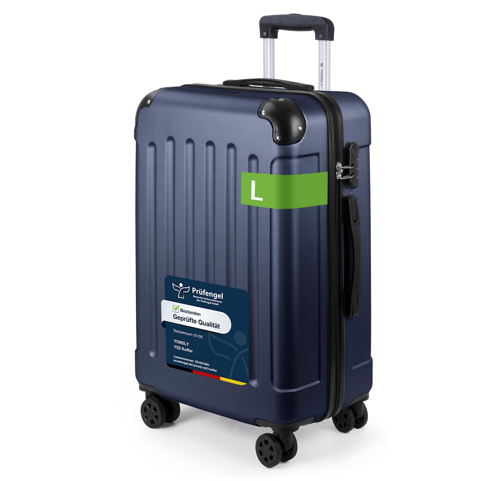 YONSLY Trolley Koffer Set, Reisekoffer, Rollkoffer Handgepäck, Kabinkoffer Suitcase, Gepäckset mit 360° Rollen, Hartschalenreisekoffer, Zahlenschloss, Gummigriff
