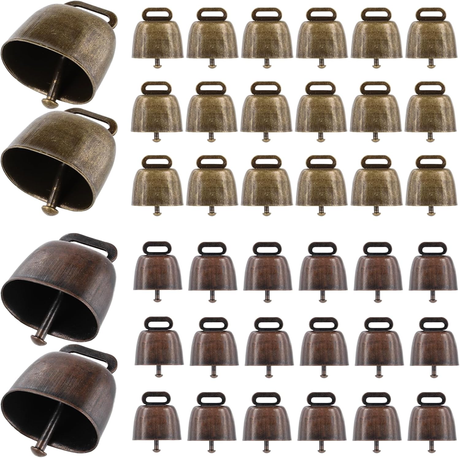 40 PCS Cow Bells, Grazing Copper Bells, Metal Cow Bells with Crisp Sound, Loud Animal Copper Bronze Bells, Vintage Grazing Bells for Cow Horse Sheep, 2 Colors