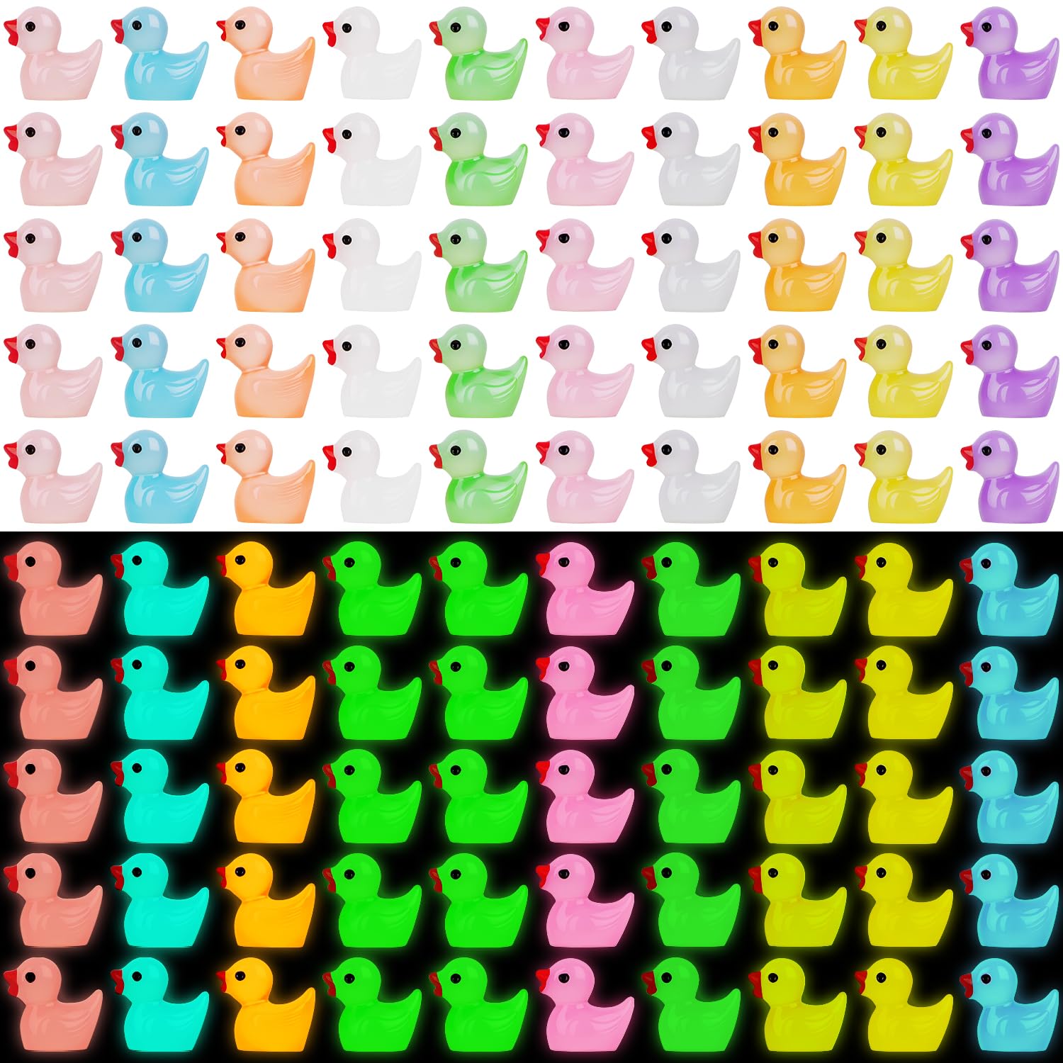 KIPEREE Mini Glow in The Dark Ducks, 150 Pcs Resin Ducks in 10 Colors