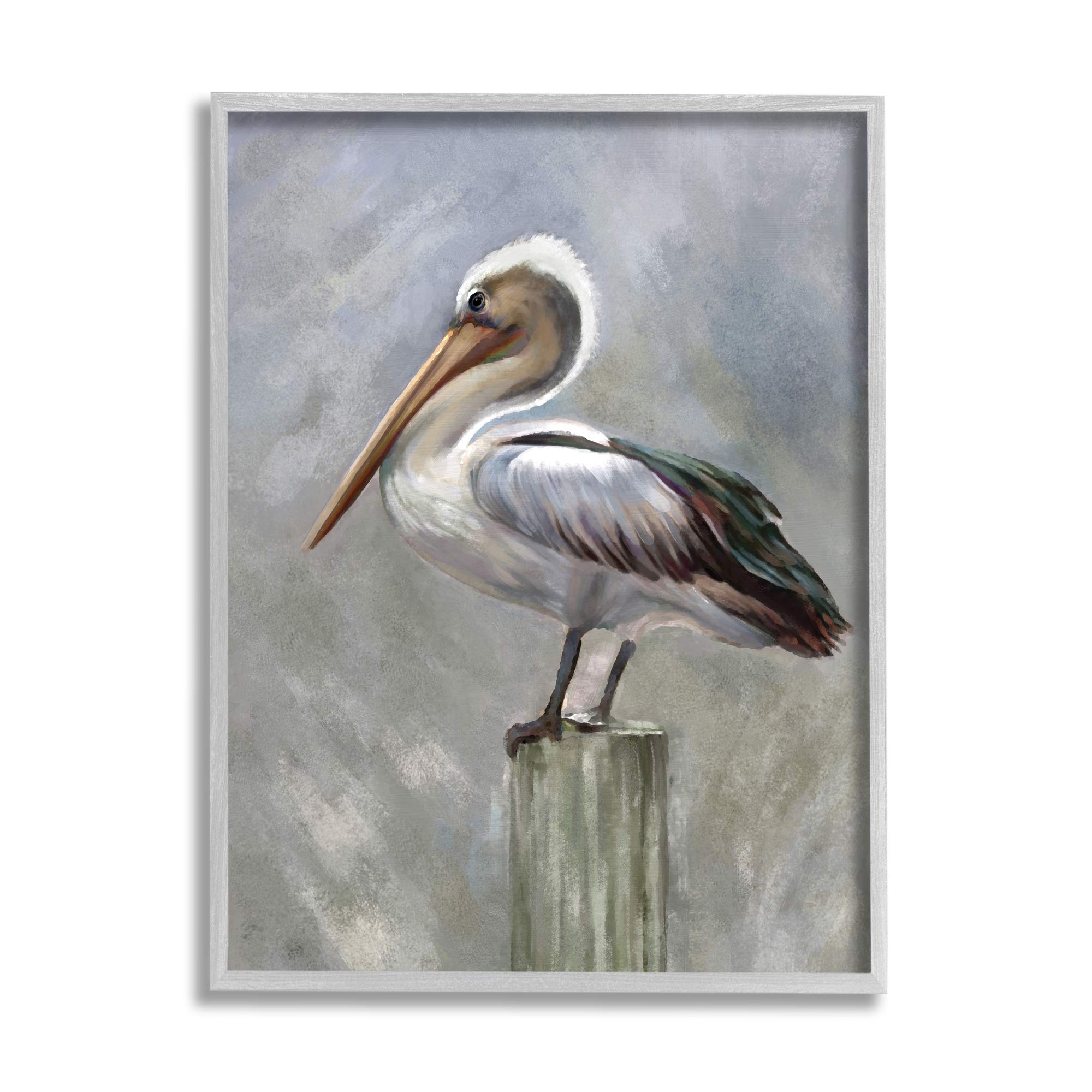 Stupell IndustriesPelican Resting on Wooden Pillar Soft Grey, Designed by Heather Hayes Gray Framed Wall Art, 16 x 20, Off- White