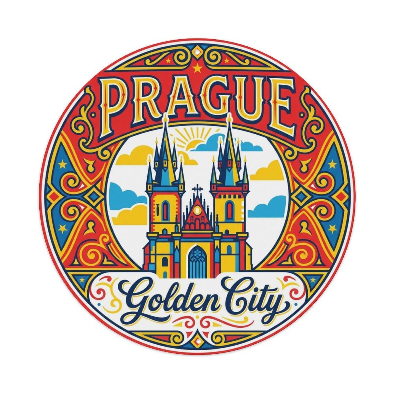 Yrnq 8X8inch Vintage Style Vintage Travel Prague Czechia Spot Metal Tin Sign