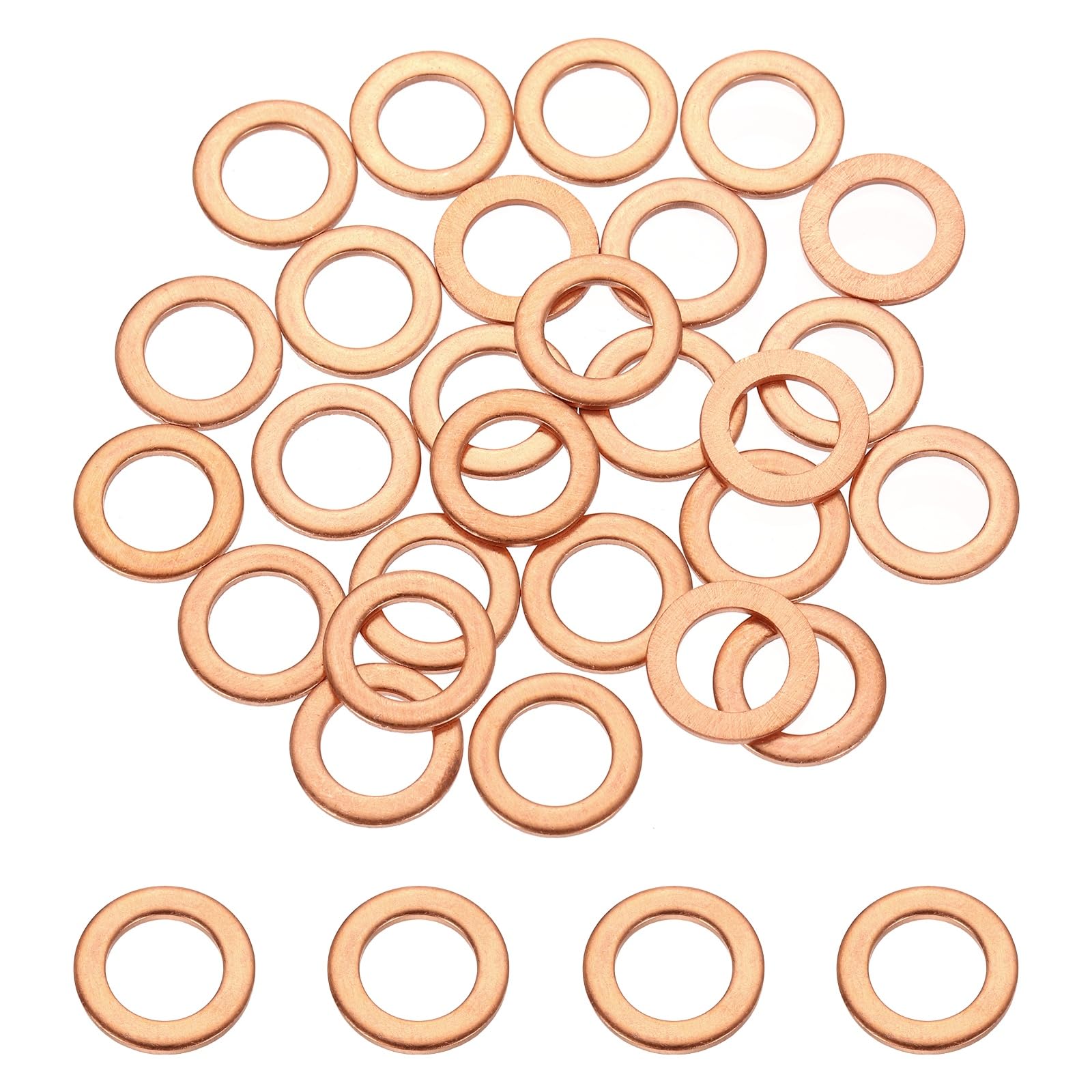 DEFANEX 16 Pcs M10 Copper Washer Sealing Ring (10mm ID 16mm OD 1.5mm Thickness) Metric Sealing Gasket Flat Crush Washer, for Automotive Plumbing Mechanical Oil Drain Plug