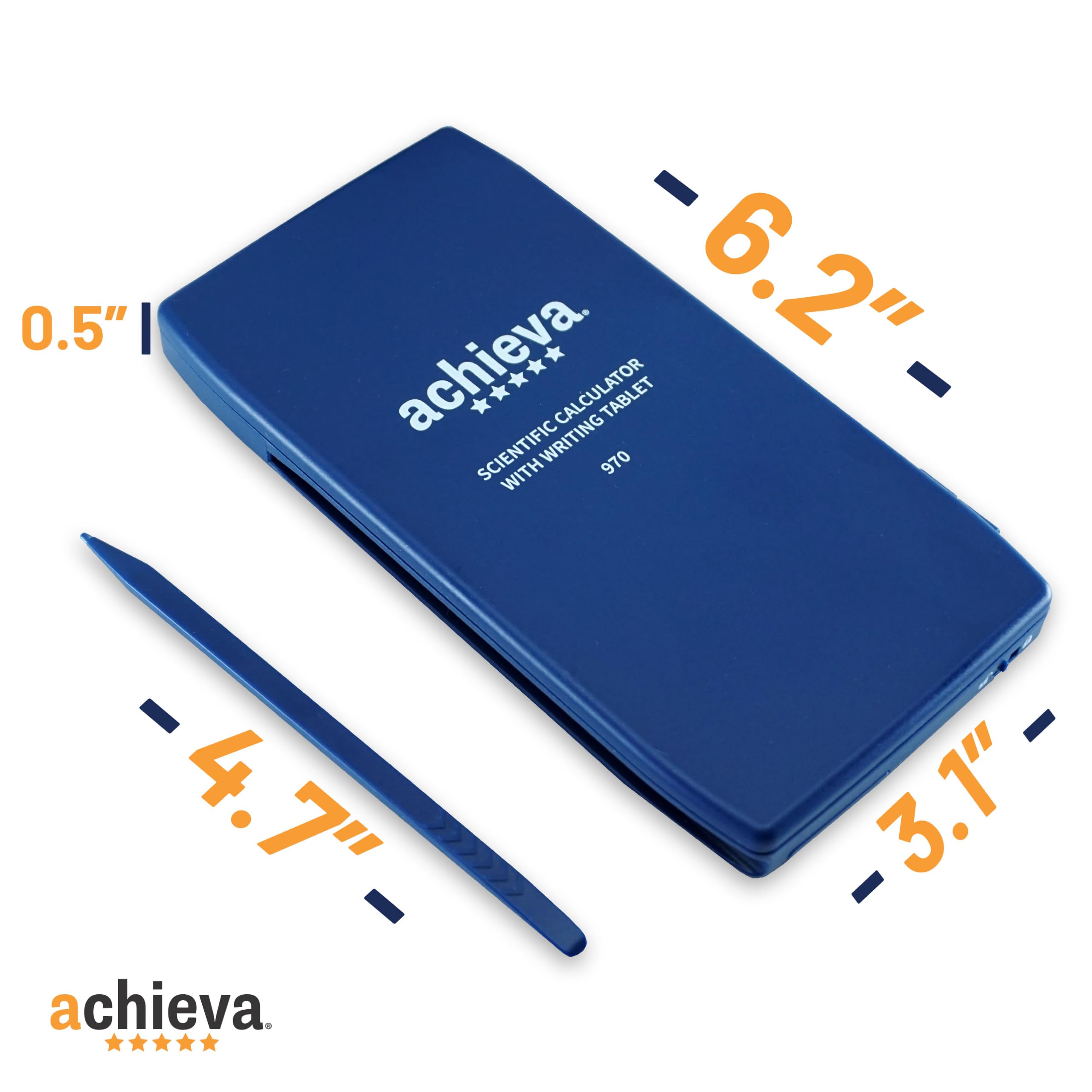 Achieva Calculadora científica con tableta de escritura LCD borrable | Pantalla de 2 líneas | Doble energía solar y batería | para estudiantes de secundaria, escuela secundaria (970)