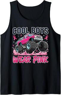 Cool Boys Wear Pink Monster Truck Breast Cancer Boys Kids Tank Top