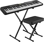 Casio LKS250BK 61 Lighted Key Portable Keyboard Piano Kit with Premium Stand and Bench - Compact, Lightweight and Easily Portable - USB to Host Micro B Port - Black
