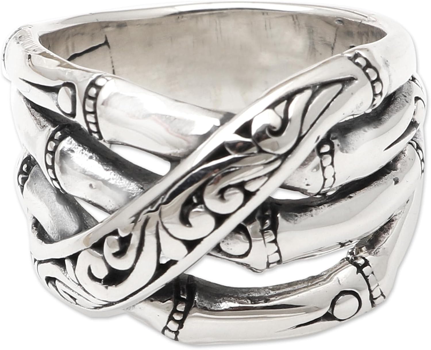 NOVICA Artisan Handmade .925 Sterling Silver Band Ring Bambooinspired Indonesia Nature 'Traditional Bamboo'