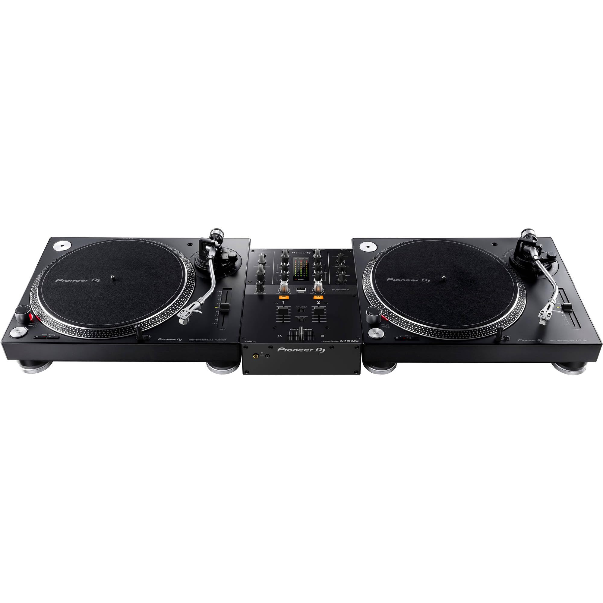 Pioneer DJM-250MK2 2-channel DJ Mixer with Pioneer PLX-500 Direct Drive Turntables (Pair)