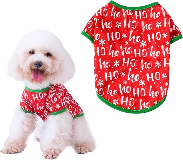 Lifegogo Dog Christmas Printed T-Shirts, Puppy Soft Shirts Breathable, Doggy Costumes Cat Clothing Cotton Vest Pullover - S