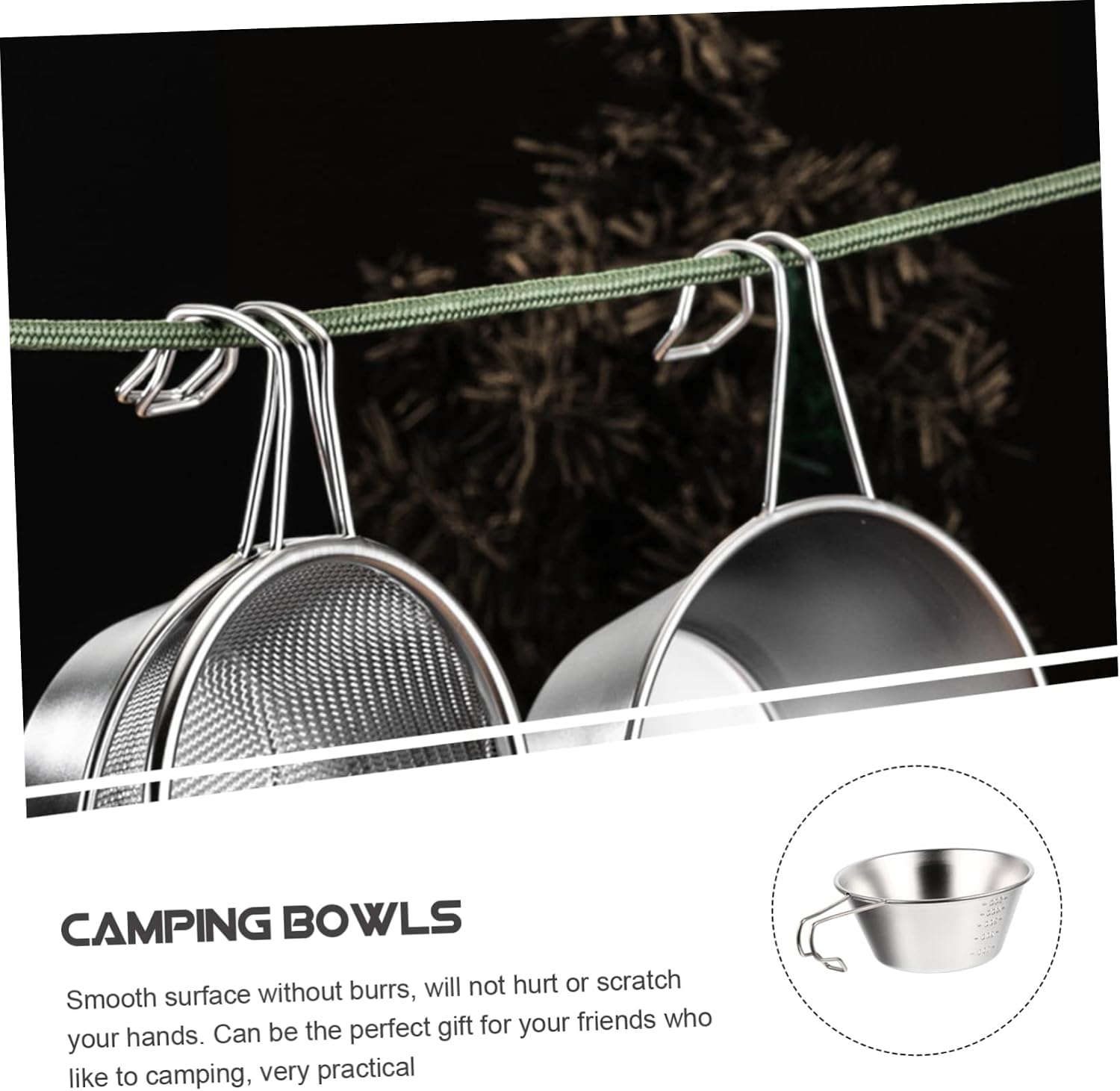 3pcs Stainless Steel Camping Bowls Lightweight Durable Multi-function Outdoor Cups Smooth Surface for Hiking Picnics and Travel Supplies
