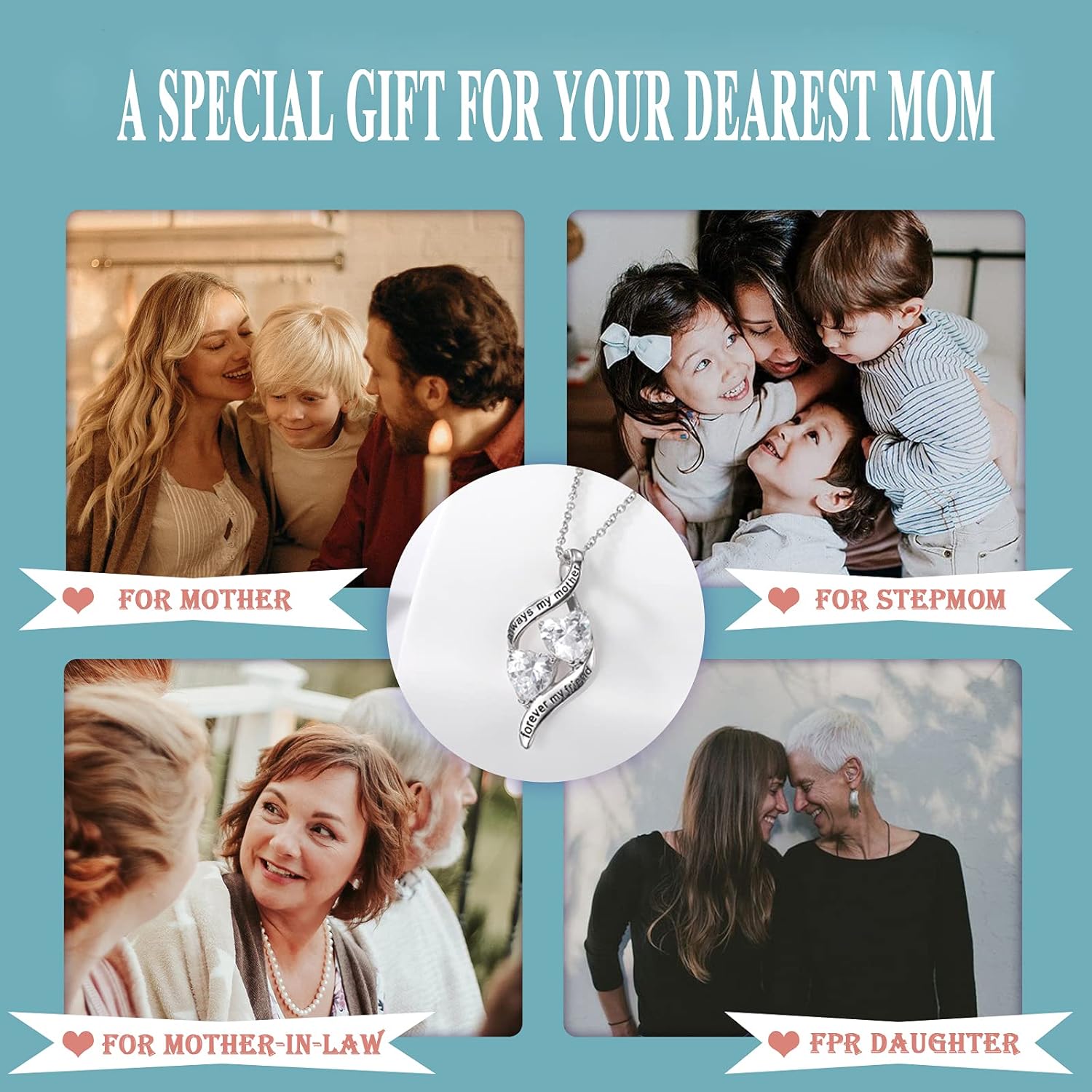 Gifts for Mom from Daughter & Son- Sterling Silver Heart Cubic Zirconia Pendant Necklace for sister/daughter/nana Mother's Day Birthday(with GiftBox) - Image 7