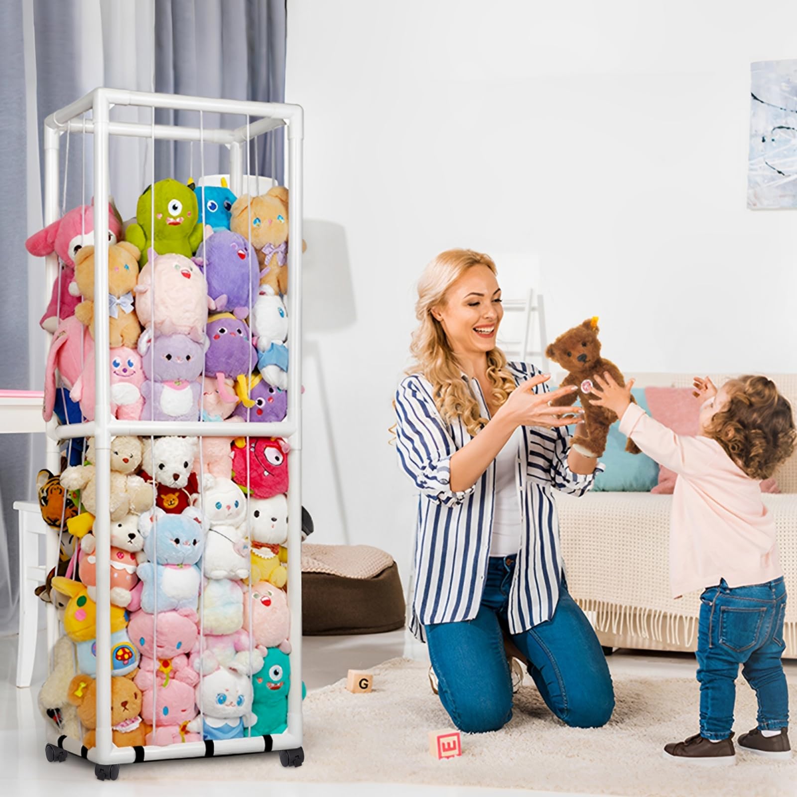 Stofftier Aufbewahrung Kuscheltier Aufbewahrung mit 360°Rollen Plüschtier Aufbewahrungs Stofftiere aus PVC Extra große Vertikale Platz Sparen für Organizer kinderzimmer Regal für plüschtiere