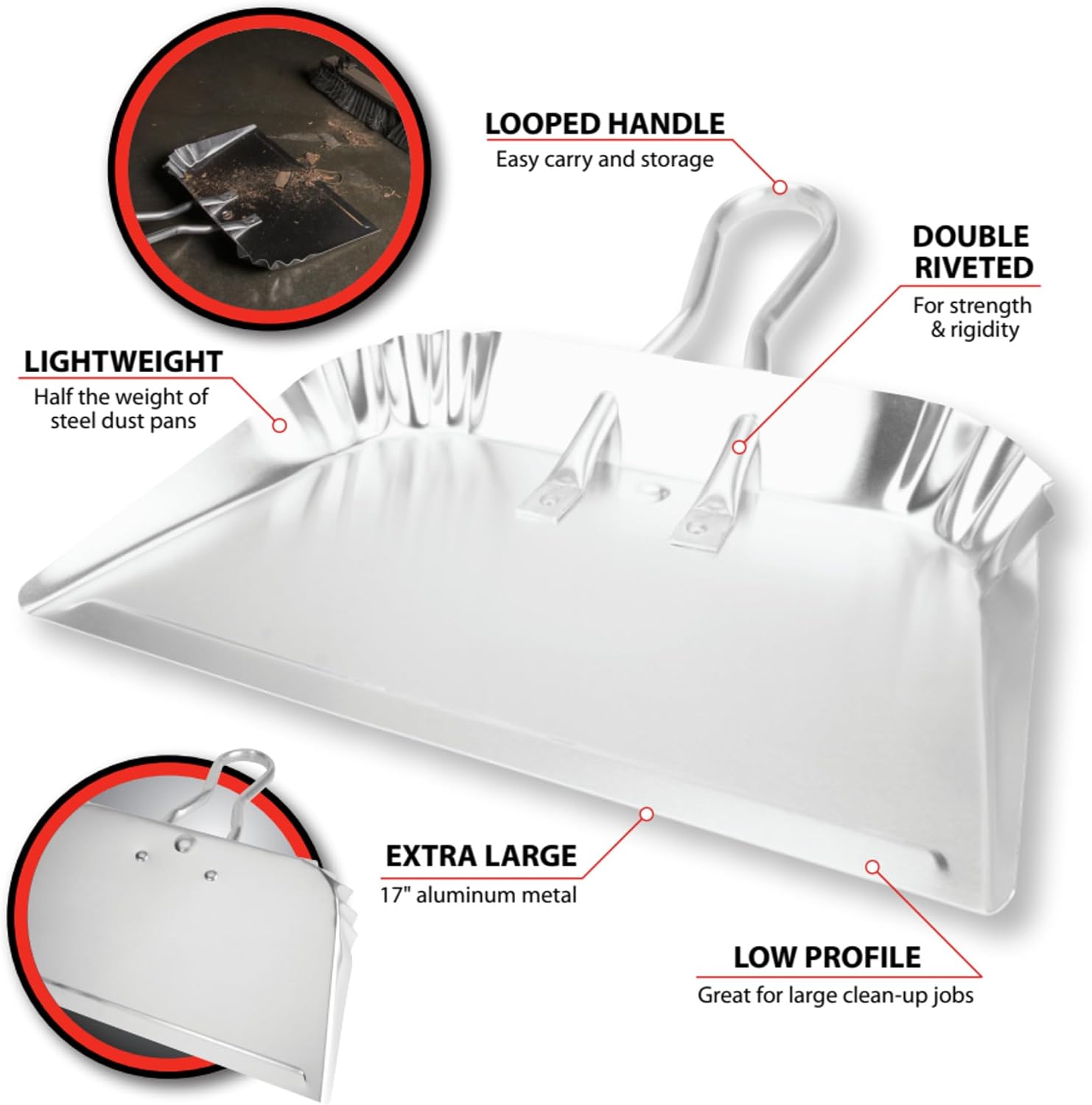 Performance Tool W30 17" Aluminum Dustpan.