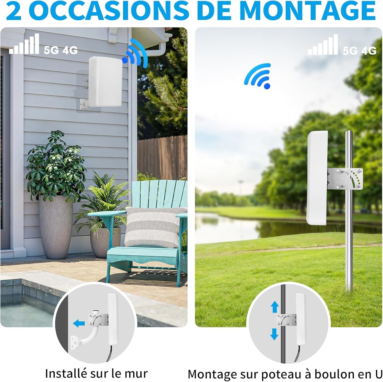 Maswell 4G LTE 5G Antenne 2X2 MIMO Outdoor, 10dBi Richtantenne Externe Außenantenne kompatibel mit Router Gateways, 700-3800 MHz, SMA-Male/TS9/RP-SMA (Vollständiges Zubehör)