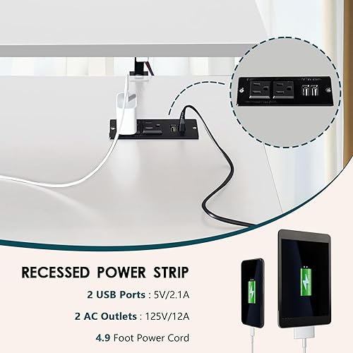 Miniatura 7 de Need Escritorio para computadora de 47.2 pulgadas con luces LED y tomas de corriente, escritorio plegable con estante para monitor, escritorio