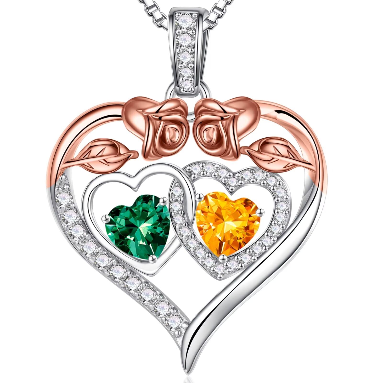 Iefil Valentines Day Gifts for Her - 925 Sterling Silver Rose Heart Necklaces for Women, Anniversary Birthday Gifts for Wife Girlfriend Mom