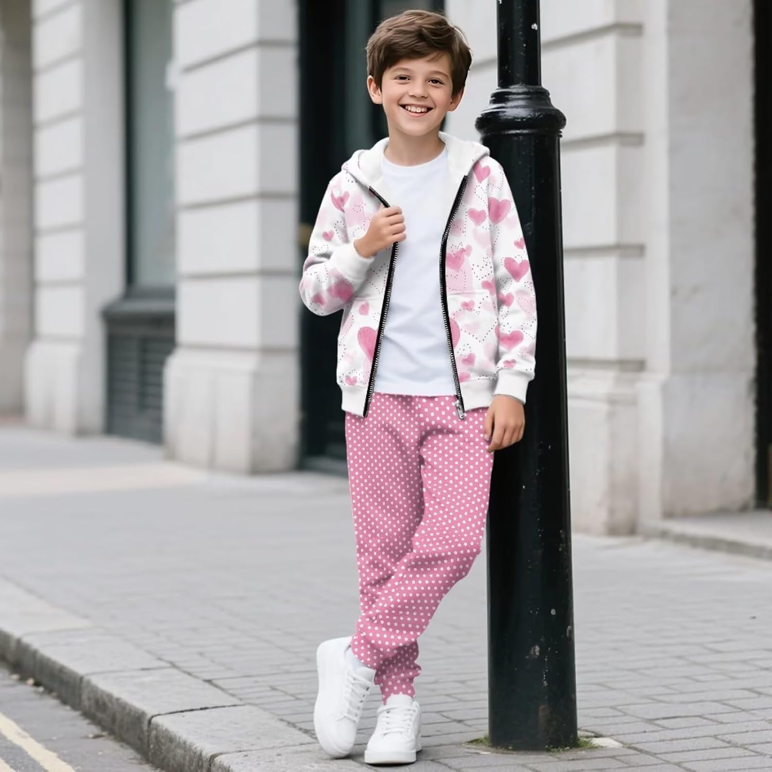 2 Piece Girls Track Suit Long Sleeve Sweat Suit Zip Up Hoodie Sweatshirts and Sweatpants with Pockets Jogger Set