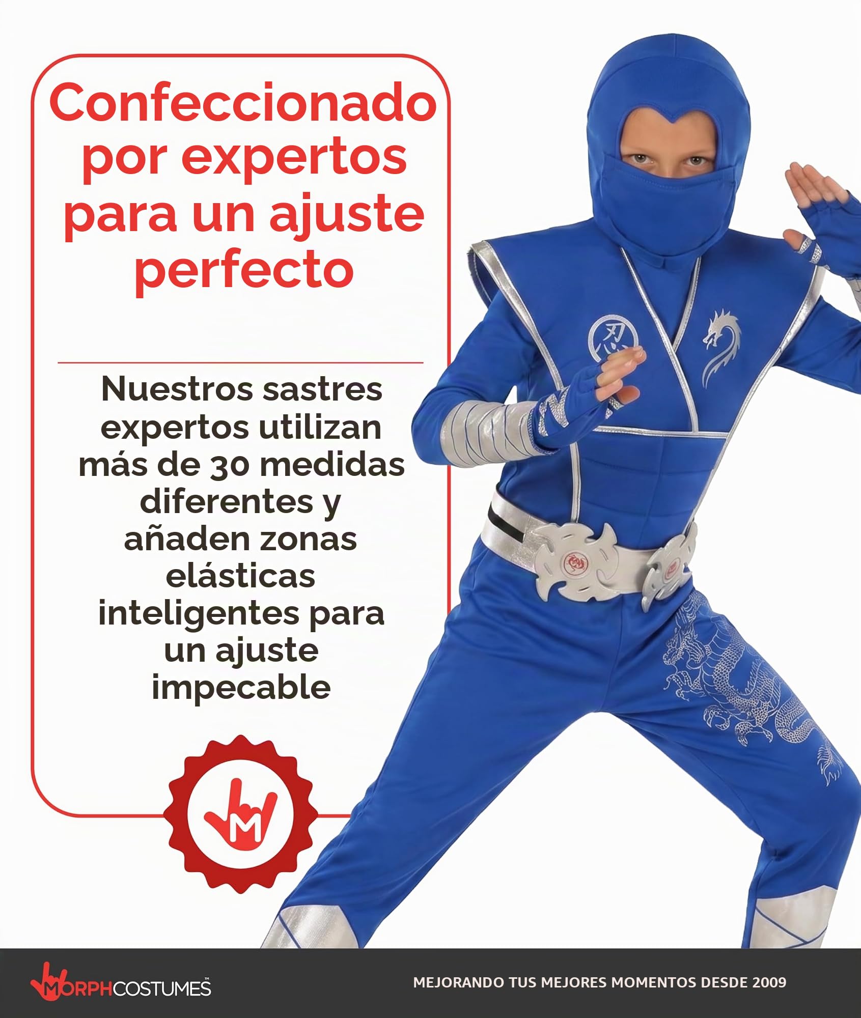 Morph Disfraz Ninja Niño, Disfraz Halloween Niño, 7-9 años