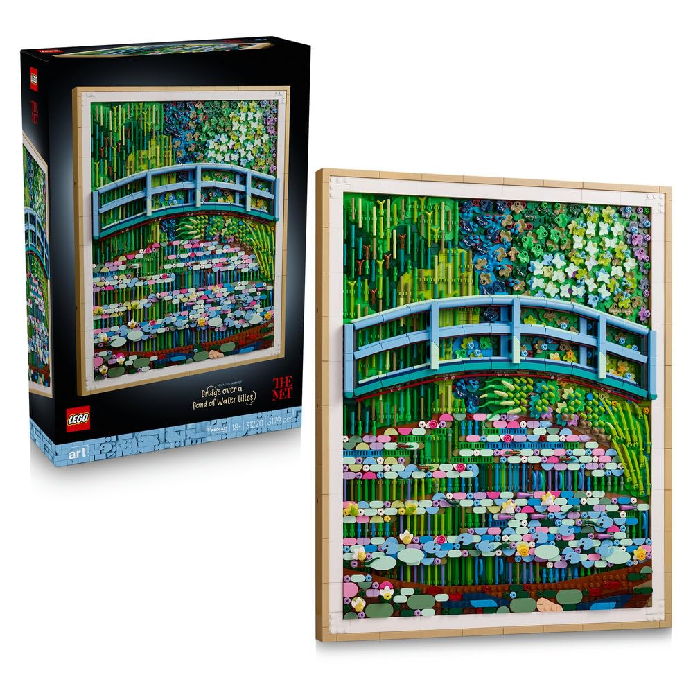 LEGO Art Claude Monet — Most nad stawem z liliami wodnymi 31220 | Obraz z klocków, zestaw konstrukcyjny dla dorosłych, prezent dla fana sztuki, ozdoba z efektem 3D, 3179 elementów