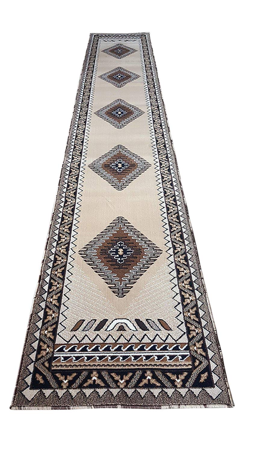 Southwest Native American Long Runner Rug Berber Design #D143(2ft4in.x10ft11in.)
