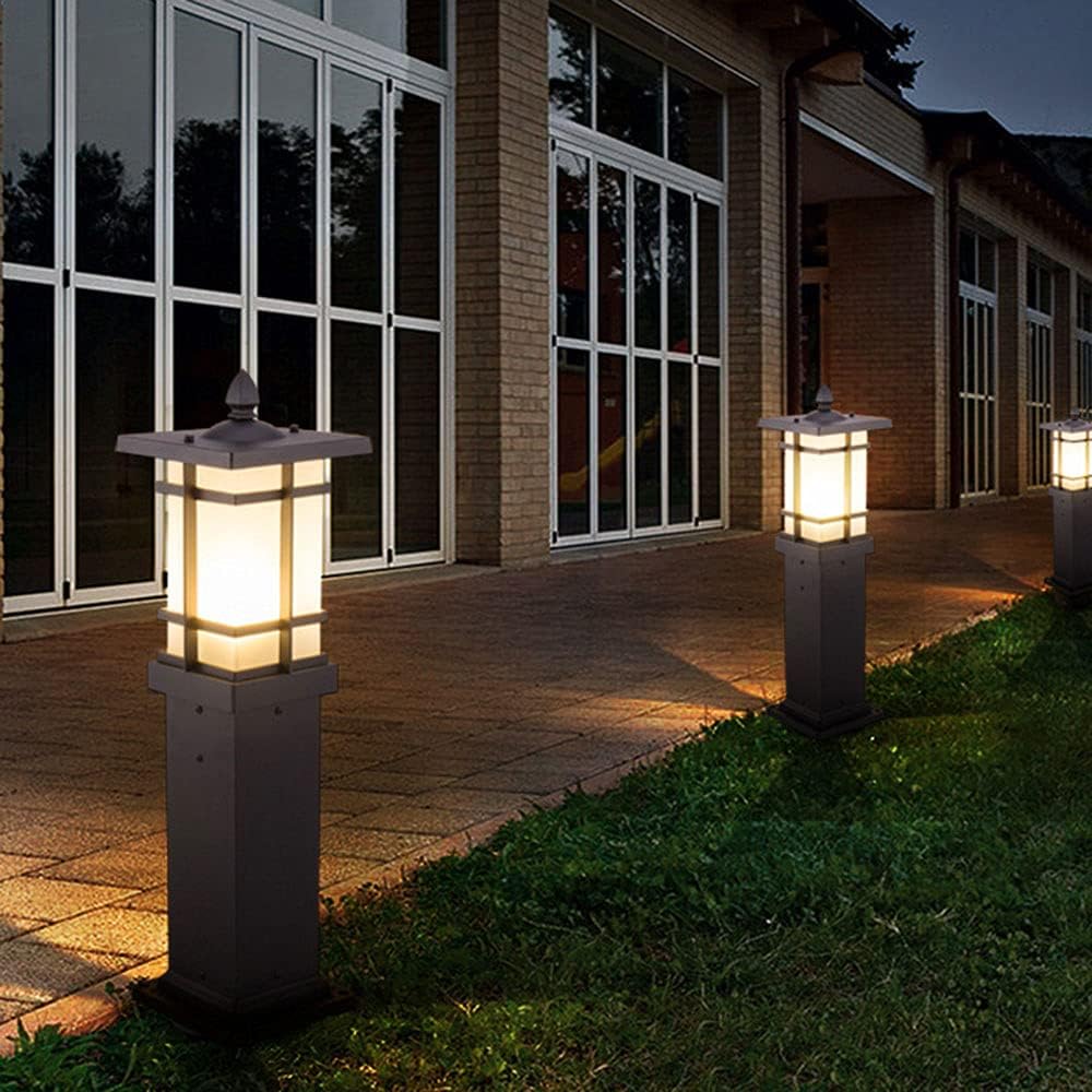 CHENKUI Modern Post Lamp Chinese Style Pillar Head Light Outdoor Landscape Post Lamp IP54 Waterproof Headlights Vintage Exterior Fence Pillar Lamp E27 Base,for Fence Deck Patio Garden