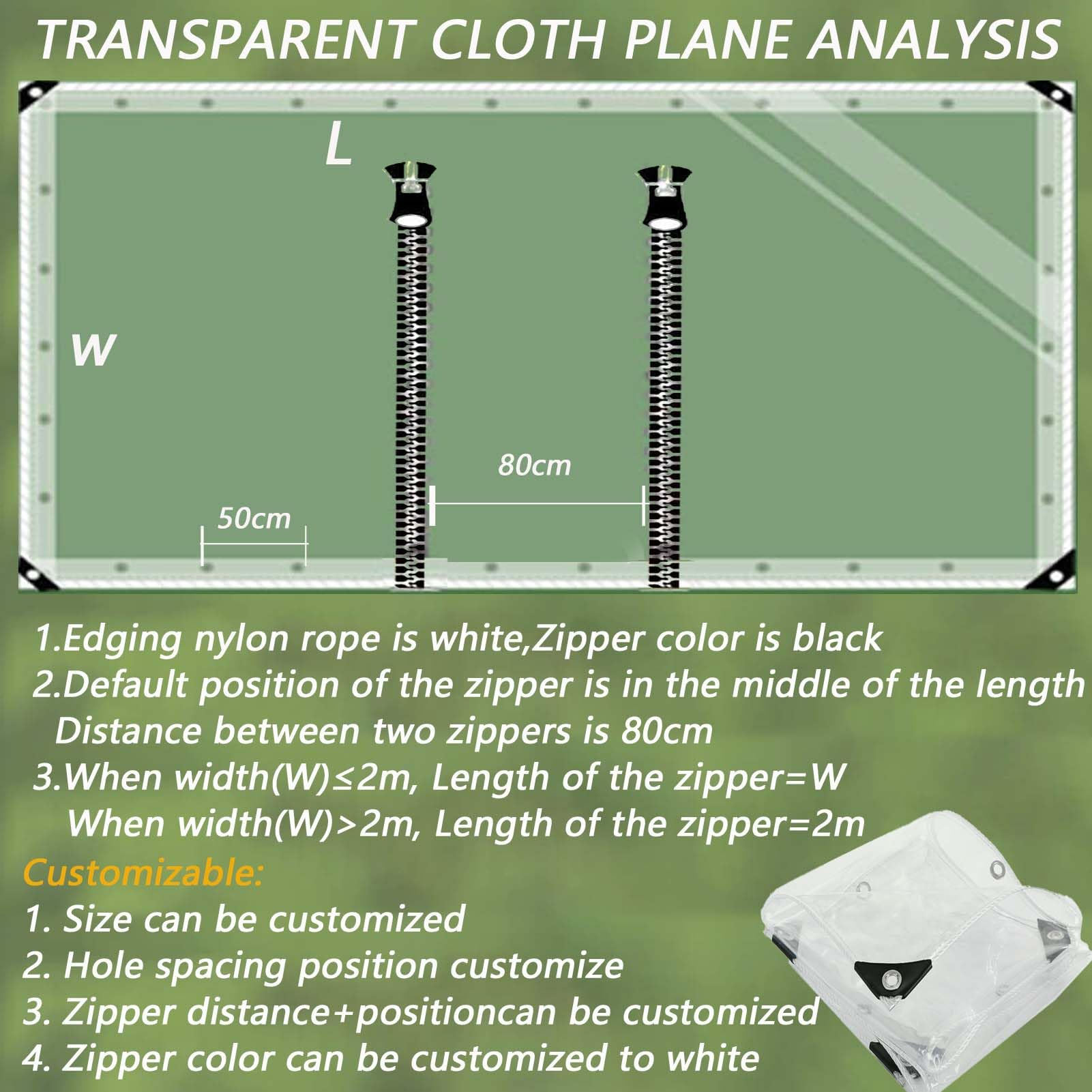 Lona Transparentes Impermeable Exterior con Ojales 2.5x3.6m,Lona de Plástico PVC de 0,35 mm con 2 Cremallera,Toldo Transparente Exterior Terraza para Cenador, Balcón,Muebles de Jardín