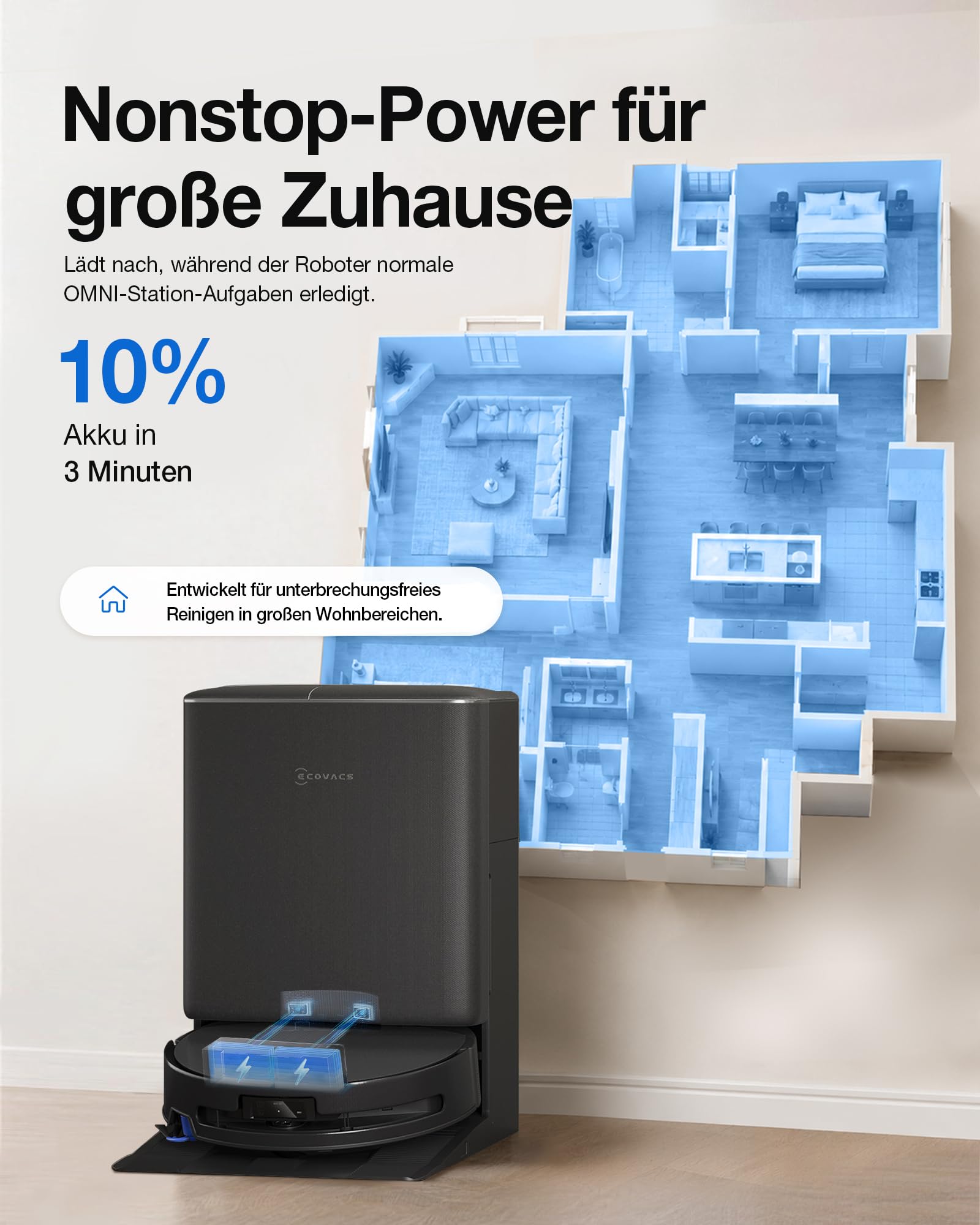 ECOVACS DEEBOT T90 PRO Omni Saugroboter mit Wischfunktion, Roboterstaubsauger 30.000 Pa, Schnellladen mit PowerBoost, OZMO Roller 3.0 mit TruEdge, automatische Dosierung der Reinigungslösung, Schwarz
