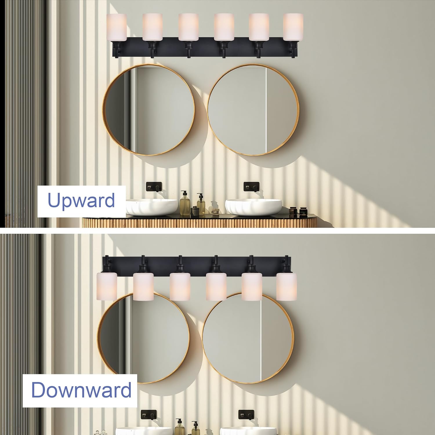 Black Bathroom Lighting Fixtures Over Mirror, 6 Light Bathroom Vanity Light with Opal White Glass Shade, Modern Wall Sconces Lighting Vanity Fixtures for Bedroom Living Room